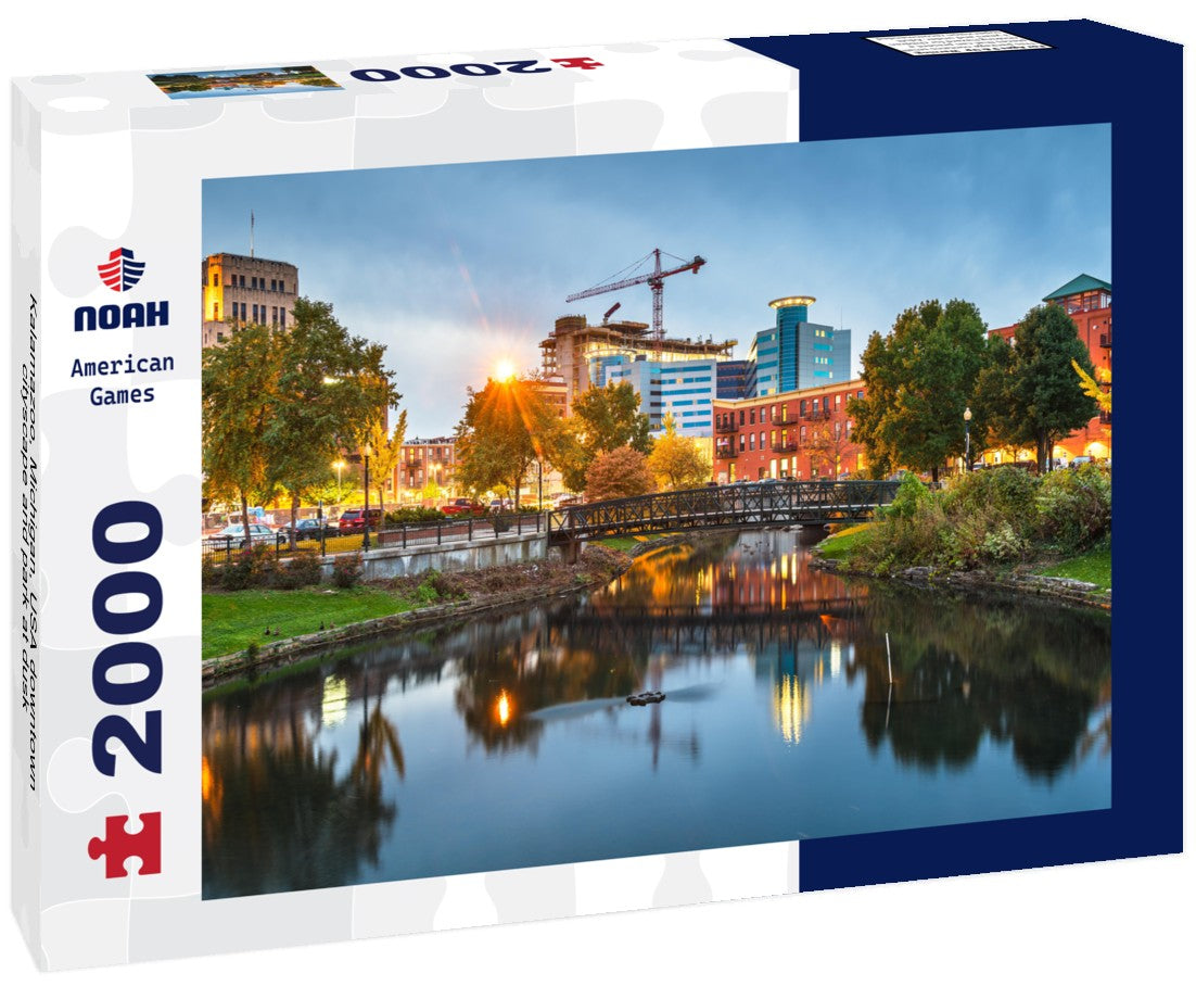 Kalamazoo, Michigan, USA downtown cityscape and park at dusk 2000pc Puzzle