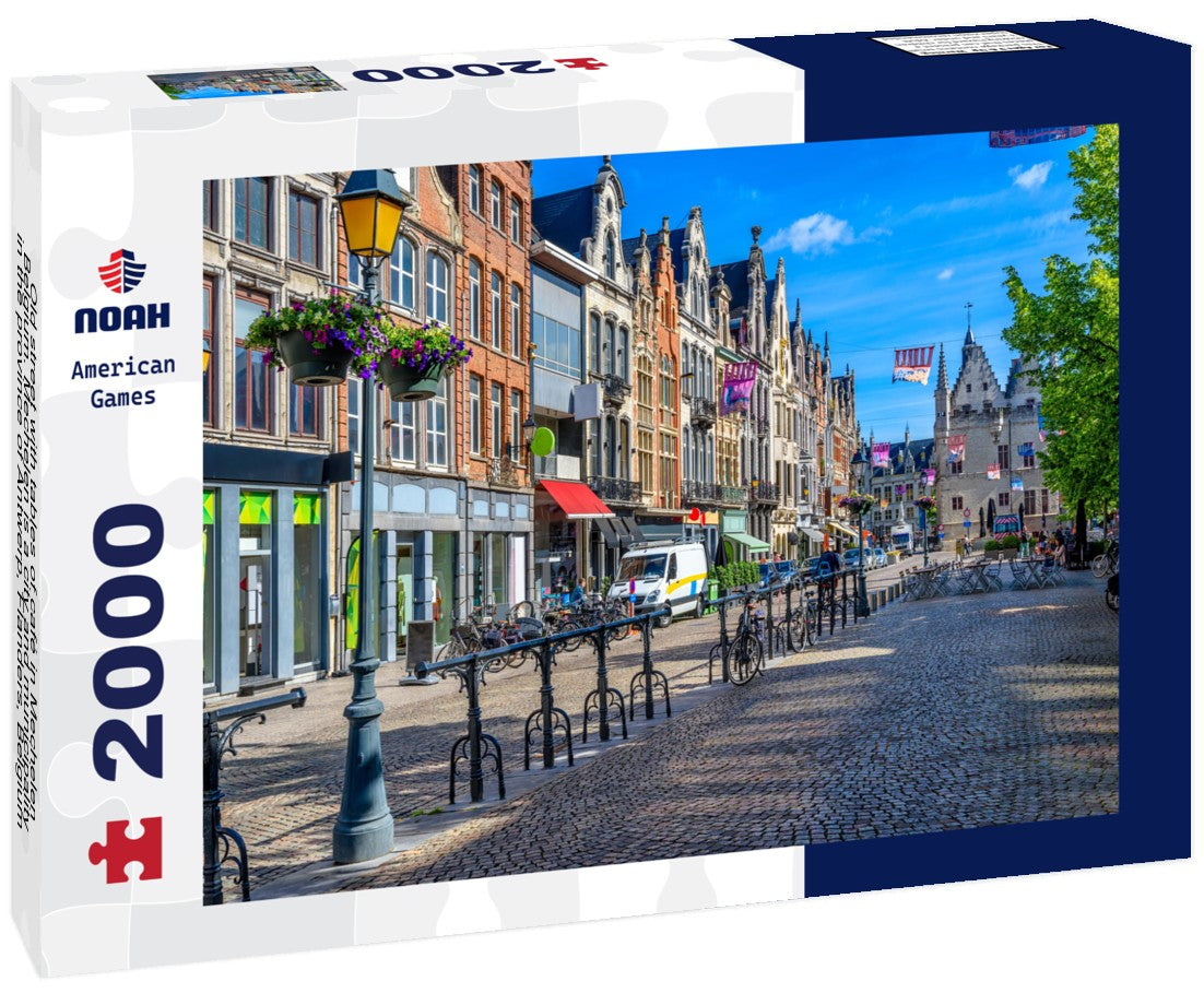 Old street with tables of café in Mechelen, Belgium. Mechelen is a city and municipality in the province of Antwerp, Flanders, Belgium 2000pc Puzzle