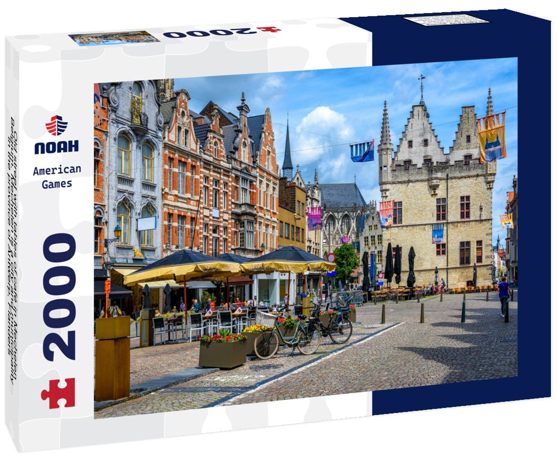 Old street with tables of café in Mechelen, Belgium. Mechelen is a city and municipality in the province of Antwerp, Flanders 2000pc Puzzle