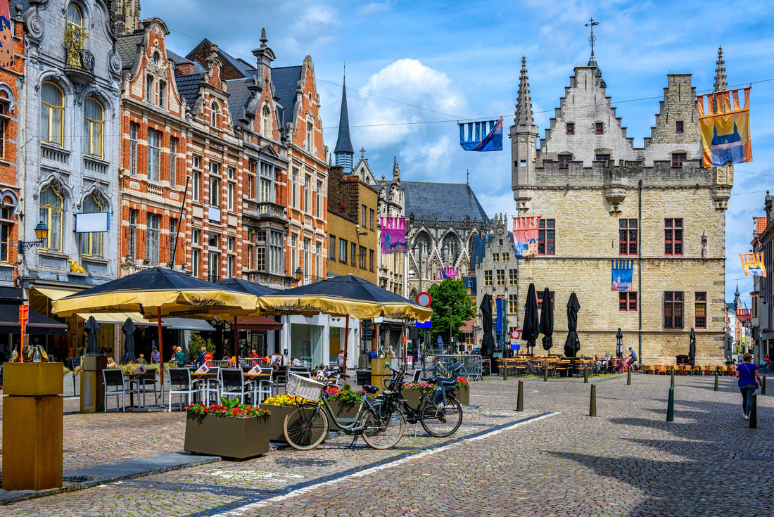 Old street with tables of café in Mechelen, Belgium. Mechelen is a city and municipality in the province of Antwerp, Flanders 2000pc Puzzle