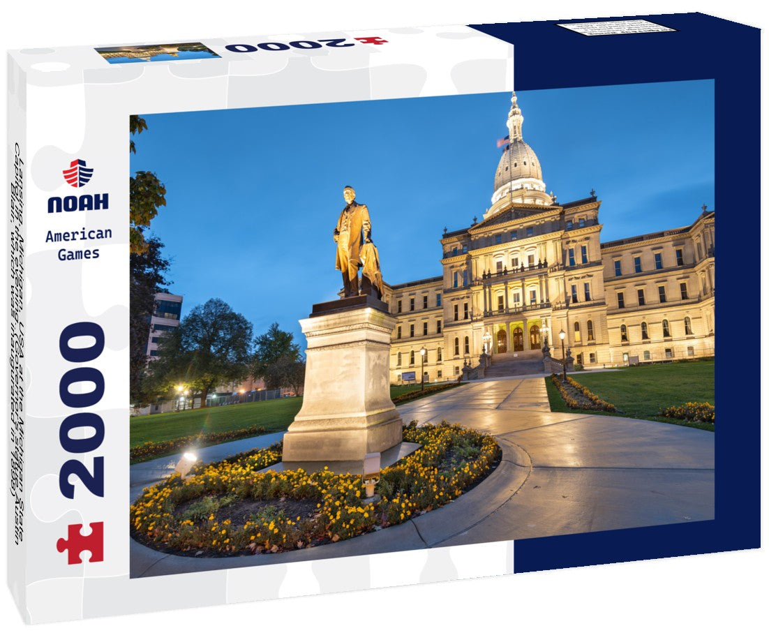 Lansing, Michigan, USA at the Michigan State Capitol in the evening. (Governor's statue Austin Blair, which was inaugurated in 1898) 2000pc Puzzle