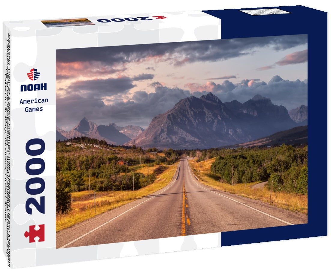 Beautiful View of Scenic Highway with American Rocky Mountain Landscape in the background. Colorful Summer Sunrise Sky. Taken in St Mary, Montana, United States 2000pc Puzzle