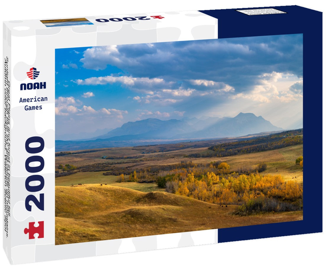 Great Plains and forest in beautiful fall. Sunlight through blue sky and clouds on mountains. Autumn color background. Waterton Scenic Spot, Waterton Lakes National Park, Alberta, Canada 2000pc Puzzle