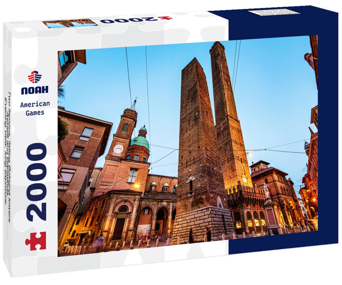 Two famous, falling Bologna towers, Asinelli and Garisenda. Evening view, long exposure. Bologna, Emilia-Romagna, Italy 2000pc Puzzle