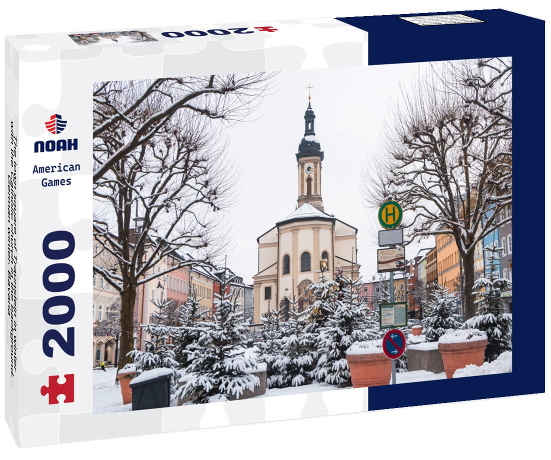 The town square of Traunstein in winter, with the Catholic church in the background. German winter. Bavaria 2000pc Puzzle