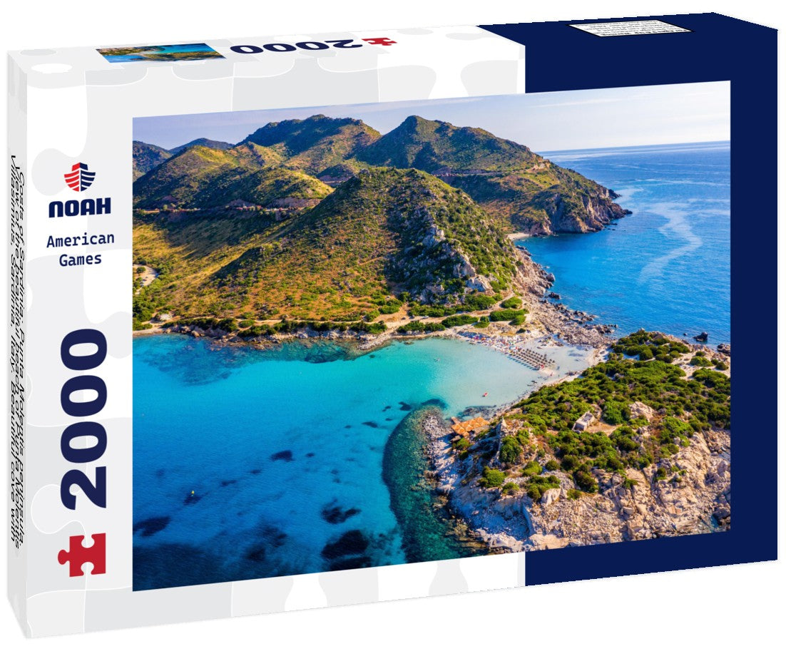 Costs of Sardinia: Punta Molentis peninsula. View of the beautiful beach of Punta Molentis, Villasimius, Sardinia, Italy. Beautiful cove with sandy beach at Punta Molentis, Sardinia Island, Italy 2000pc Puzzle