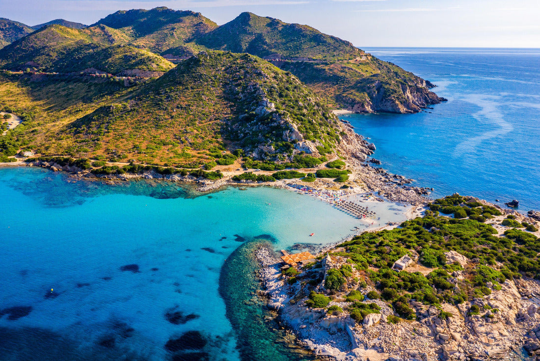 Costs of Sardinia: Punta Molentis peninsula. View of the beautiful beach of Punta Molentis, Villasimius, Sardinia, Italy. Beautiful cove with sandy beach at Punta Molentis, Sardinia Island, Italy 2000pc Puzzle