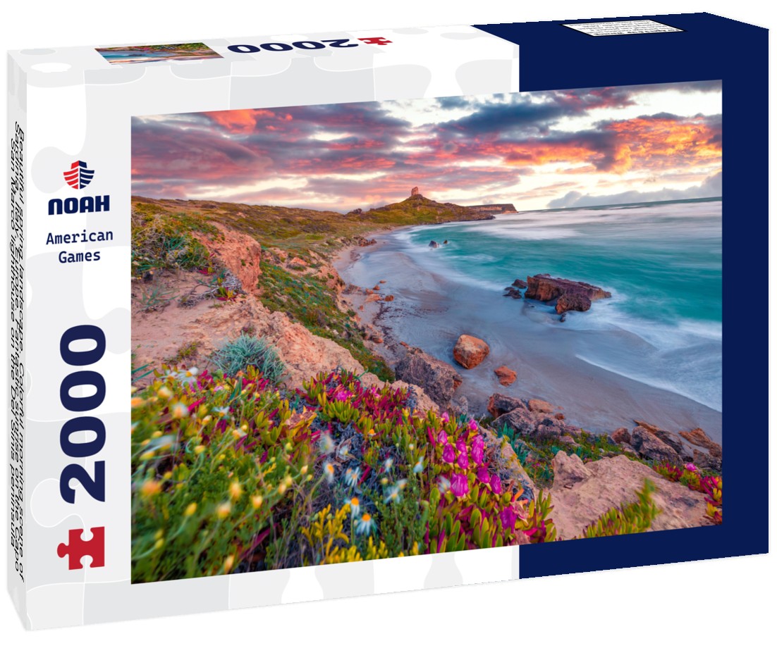 Beautiful spring landscape. Colorful morning scene of Sardinia, Italy, Europe. Fantastic sunrise on the Capo San Marco lighthouse on the Del Sinis peninsula 2000pc Puzzle