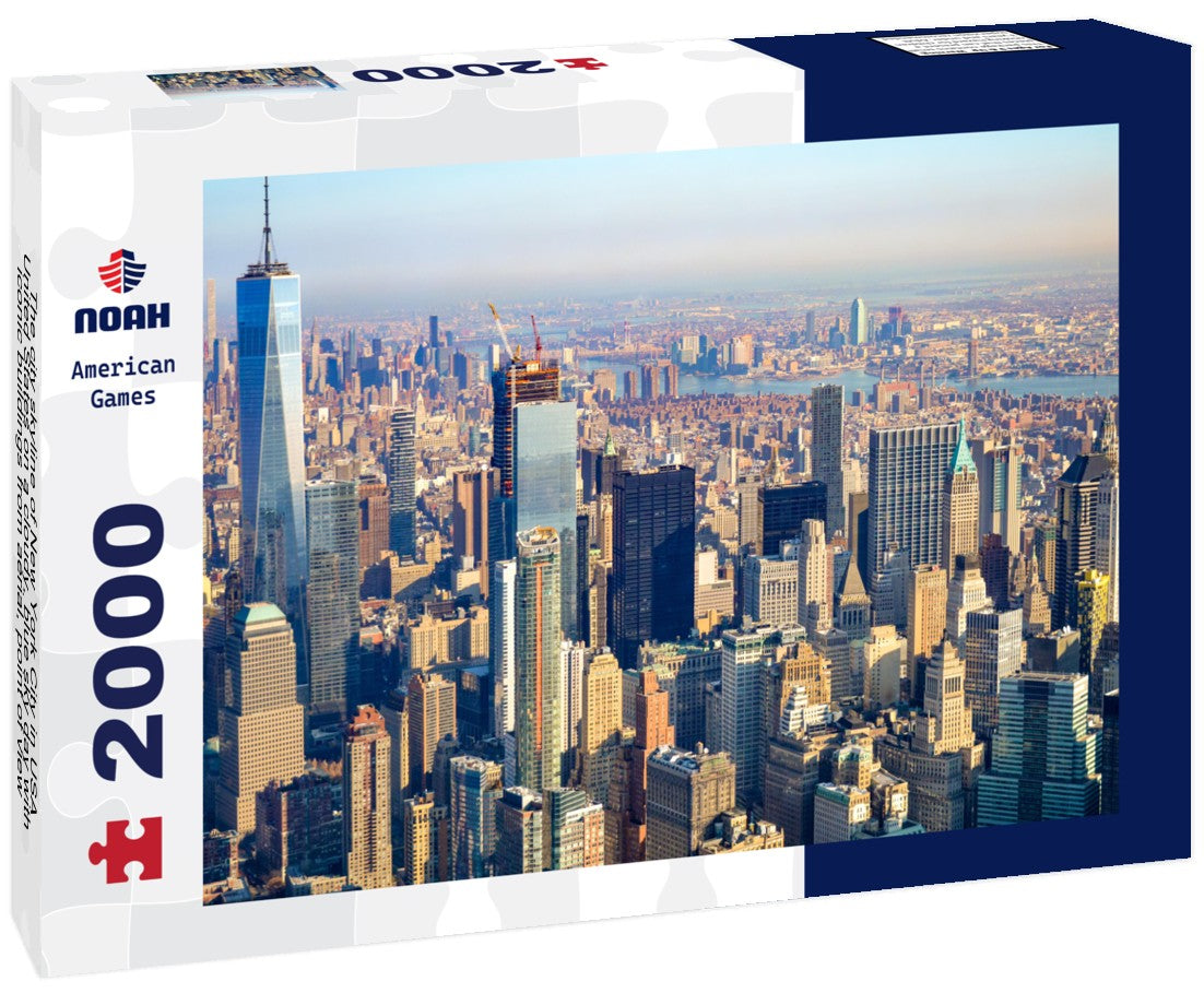 The city skyline of New York City in USA, United States on a cloudy, blue sky day with iconic buildings from aerial, point of view 2000pc Puzzle