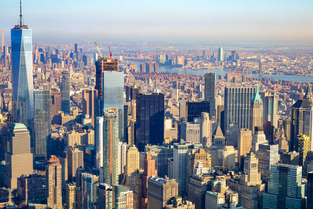 The city skyline of New York City in USA, United States on a cloudy, blue sky day with iconic buildings from aerial, point of view 2000pc Puzzle