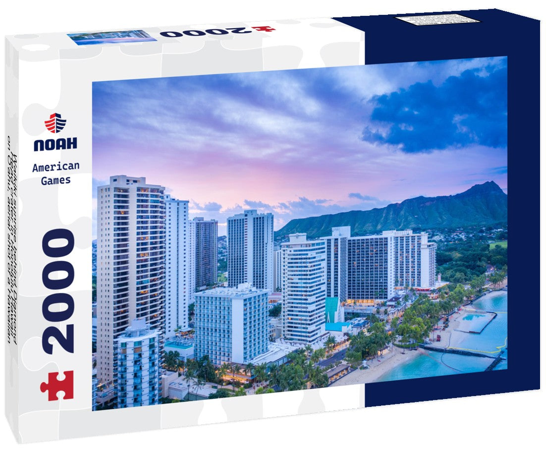 Waikiki sunrise behind Diamond Head crater in Honolulu Hawaii on O'ahu, aerial shot of a Hawaiian beach at sunrise 2000pc Puzzle