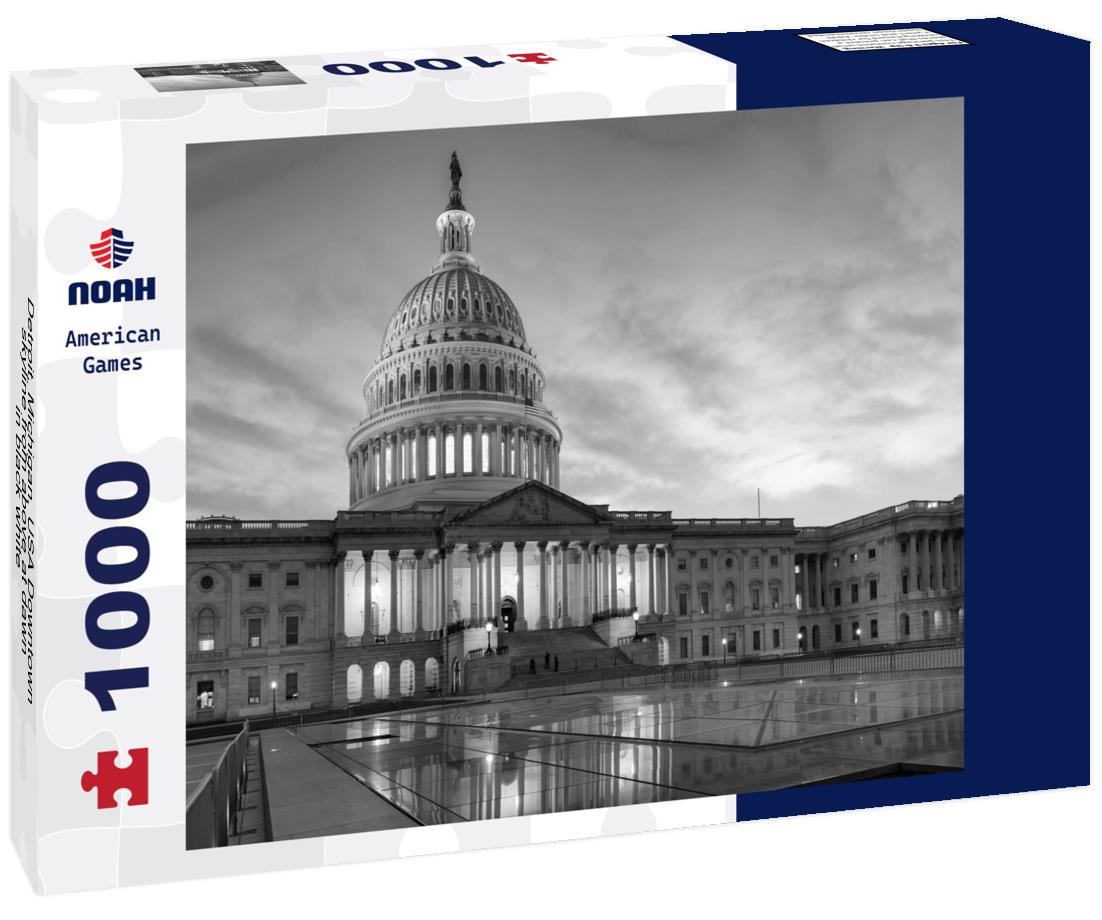 Noah Jigsaw Puzzle Detroit, Michigan, USA Downtown skyline from above at dawn in black white 1000 pieces