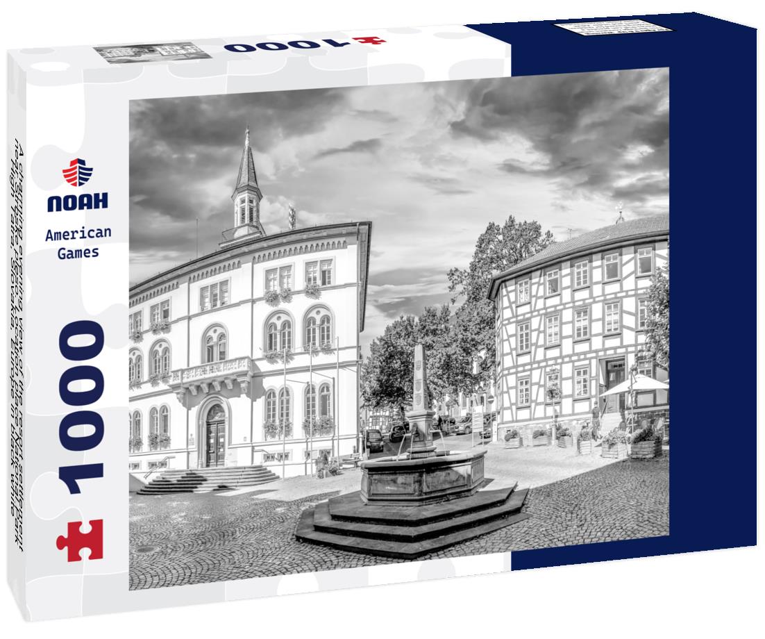 Noah Jigsaw Puzzle A charming evening view of the resort settlement near Strbske pleso. Location place National Park High Tatra, Slovakia, Europe in black white 1000 pieces