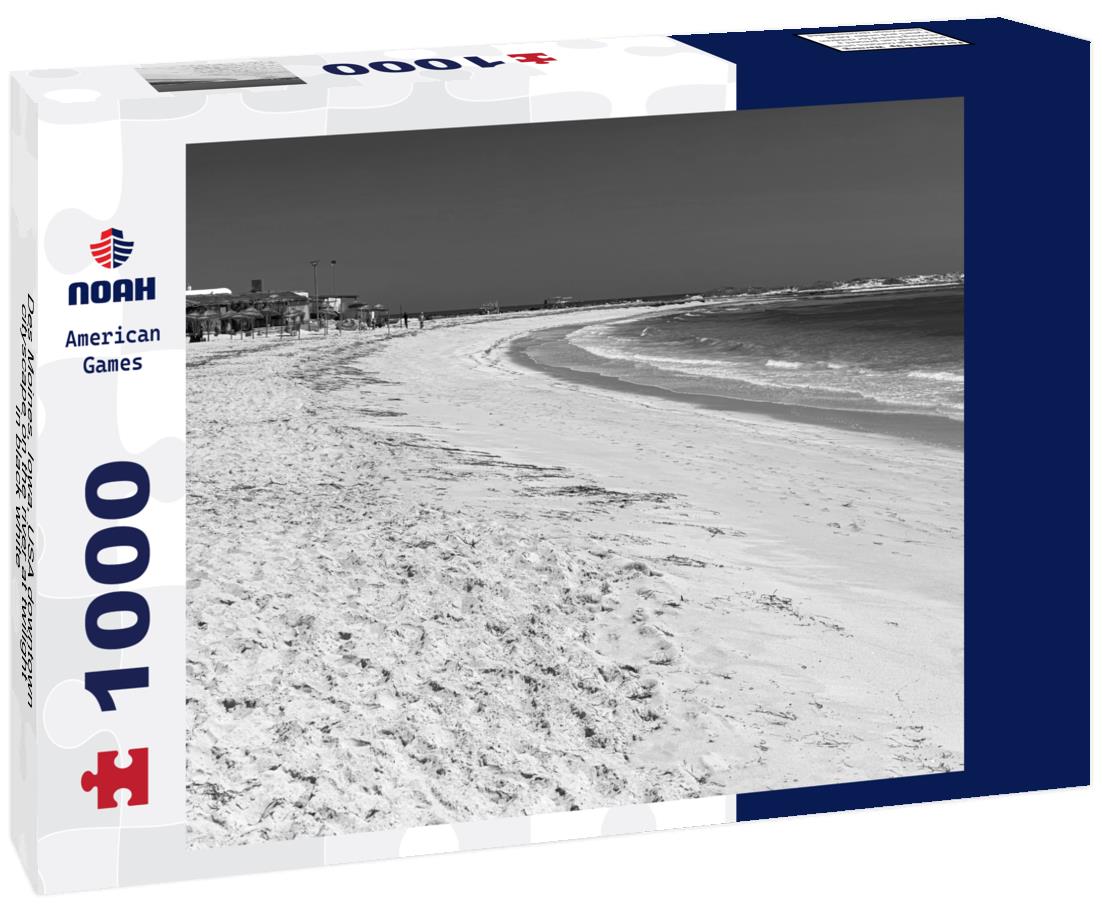 Noah Jigsaw Puzzle Des Moines, Iowa, USA downtown cityscape on the river at twilight in black white 1000 pieces