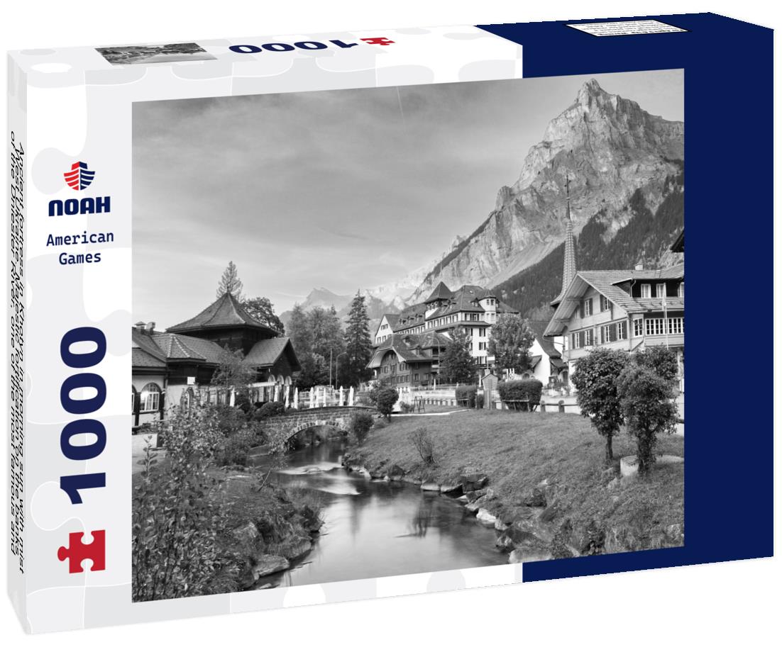 Noah Jigsaw Puzzle Ancient fortress in Khotyn in morning sun with mist, West Ukraine. Majestic fortification on the banks of the Dniester River, one of the most famous and largest castles in Ukraine in black white 1000 pieces