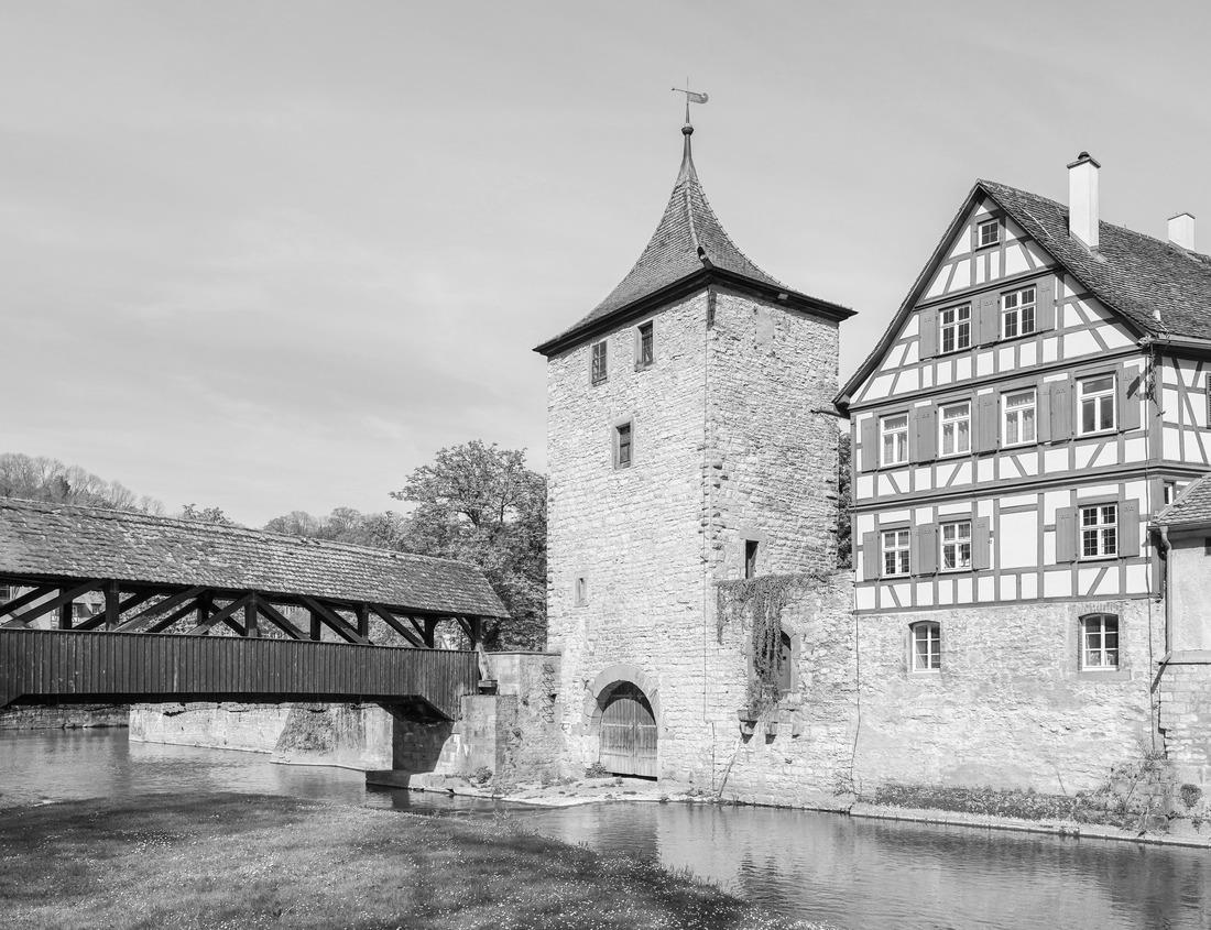 Noah Jigsaw Puzzle Fall foliage adds splashes of color at the trailhead to Abrams Falls in Cades Cove at Great Smoky Mountains National Park in Tennessee in black white 1000 pieces