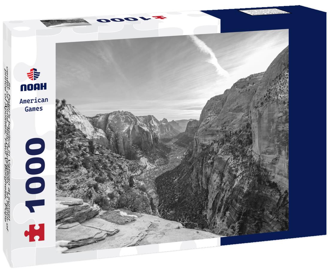 St. Peter's basilica in Vatican at sunset, center of Rome, Italy (translation “In honor of prince of Apostles; Paul V Borghese, Pope, in year 1612 and 7th year of his pontificate) 1000pc PuzzleBlack and White