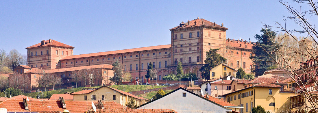 The Castle of Moncalieri is a palace in Moncalieri (Turin), Piedmont, in northern Italy. It was one of the Residences of the Royal House of Savoy. Bright spring morning with blue sky 1000pc Panoramic Puzzle