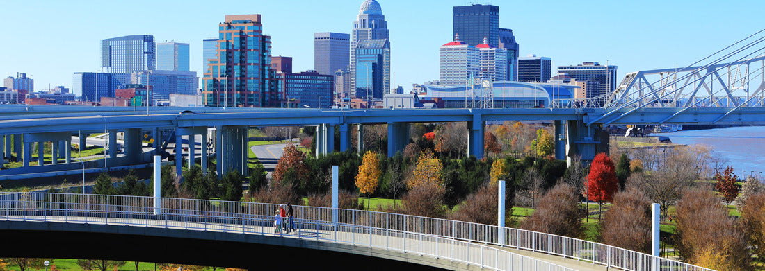 The Louisville, Kentucky skyline with pedestrian walkway in front 1000pc Panoramic Puzzle
