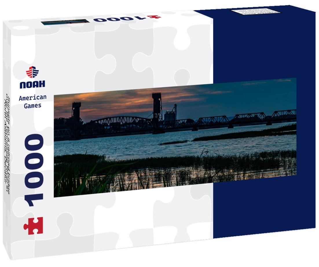 Sunsets on a railroad bridge over the Tennessee River in North Alabama, Decatur 1000pc Panoramic Puzzle