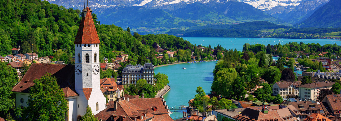 Noah Jigsaw Puzzle Historic city of Thun and Lake Thun with snow-capped Berner Highlands swinging mountains in the background, Canton of Bern, Switzerland panorama 1000 pieces
