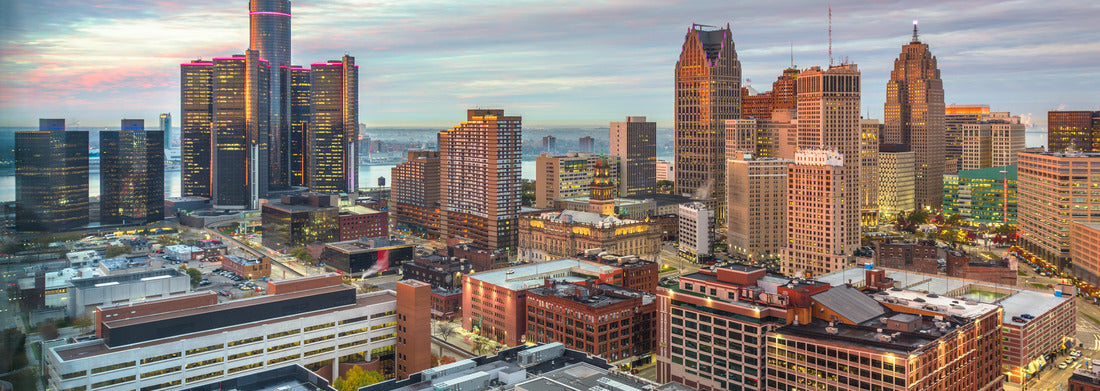 Noah Jigsaw Puzzle Detroit, Michigan, USA downtown skyline from above at dusk panorama 1000 pieces