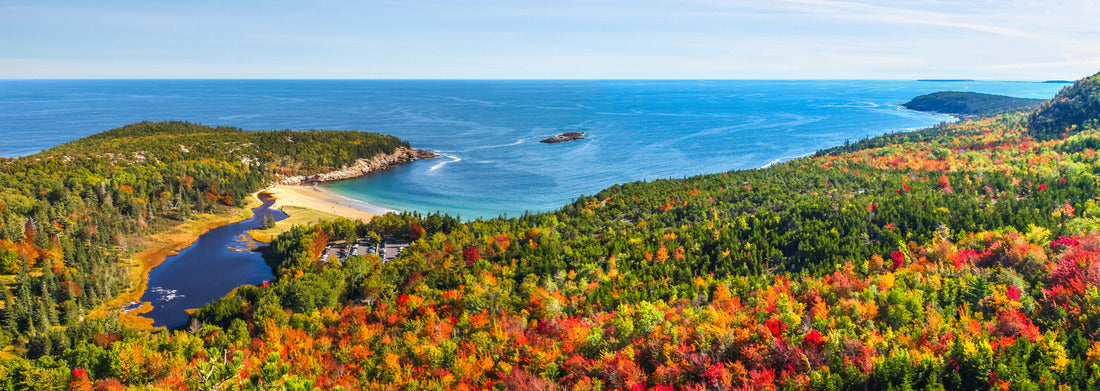 Noah Jigsaw Puzzle Panoramic view of the breathtaking fall colors and the blue water of the bay in Acadia National Park panorama 1000 pieces