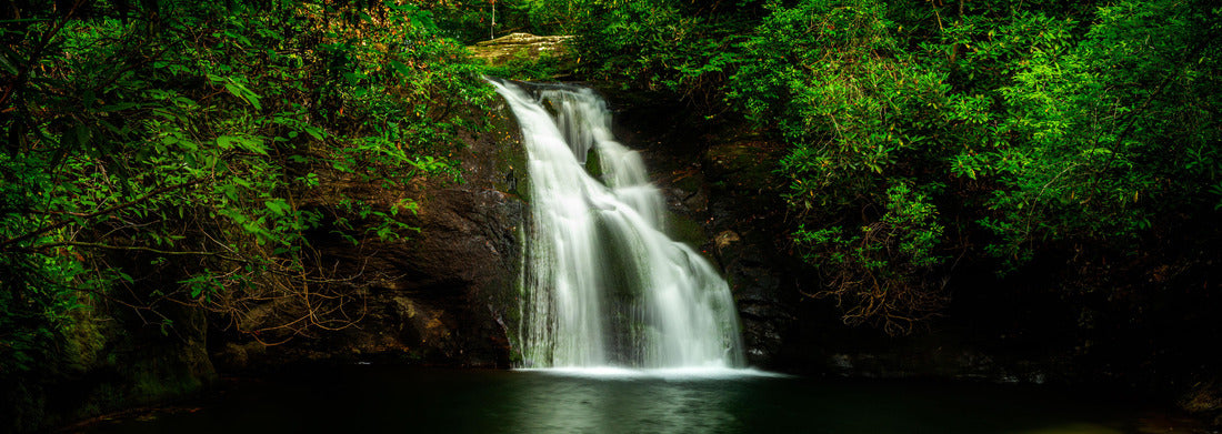 Water cascades through Blue Hole Waterfall in Hiawassee, Georgia 1000pc Panoramic Puzzle