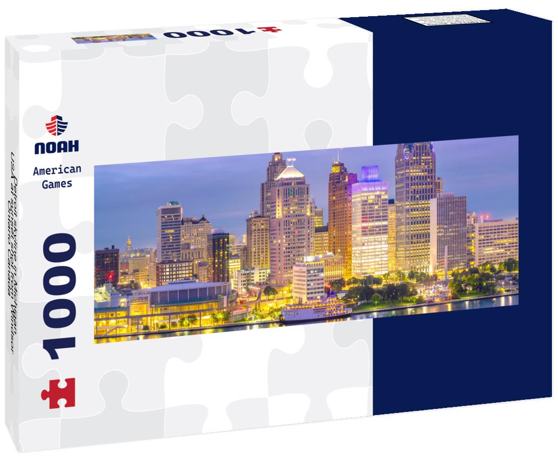 Noah Jigsaw Puzzle Detroit skyline in Michigan, USA at sunset shot from Windsor, Ontario Canada panorama 1000 pieces