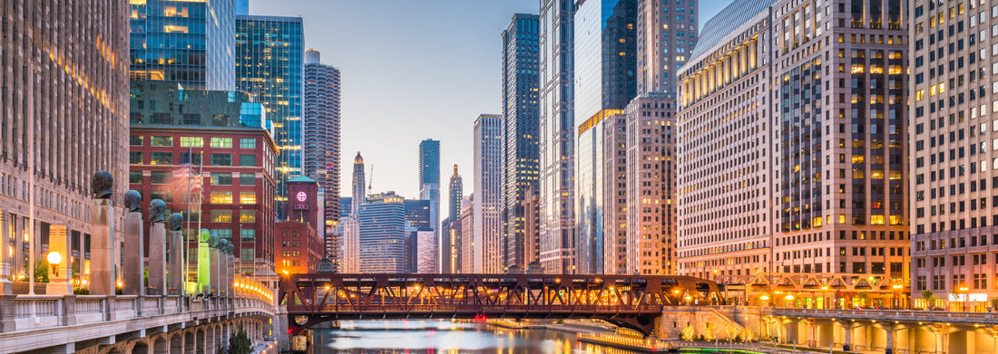 Noah Jigsaw Puzzle Chicago, Illinois, USA cityscape at river at dusk panorama 1000 pieces