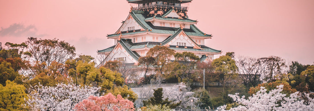 Noah Jigsaw Puzzle Osaka Castle at sunset, beautiful Japanese temple cherry blossom trees, sakura season, autumn Japan panorama 1000 pieces