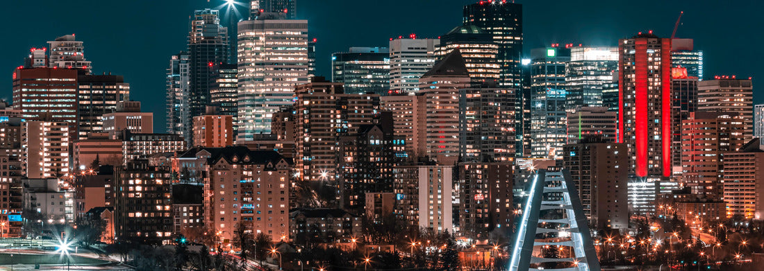 Noah Jigsaw Puzzle Edmonton Alberta City skyline at night. In the foreground is the illuminated Walterdale Bridge panorama 1000 pieces