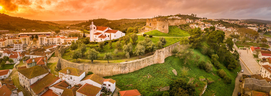 Noah Jigsaw Puzzle Stunning aerial sunset panorama of the medieval castle with Moorish origins in Torres Vedras Portugal with restored castle church and keep panorama 1000 pieces