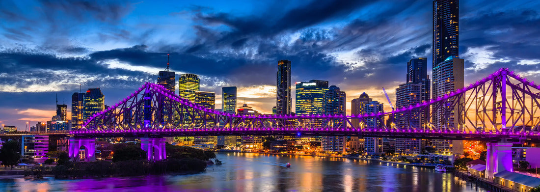 Noah Jigsaw Puzzle Vibrant night time panorama of Brisbane city with purple lights on Story Bridge, Australia panorama 1000 pieces