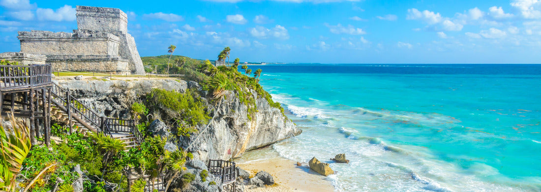 Noah Jigsaw Puzzle Maya ruins of Tulum on the tropical coast. El Castillo Temple on Paradise Beach. Maya ruins of Tulum, Quintana Roo, Mexico panorama 1000 pieces