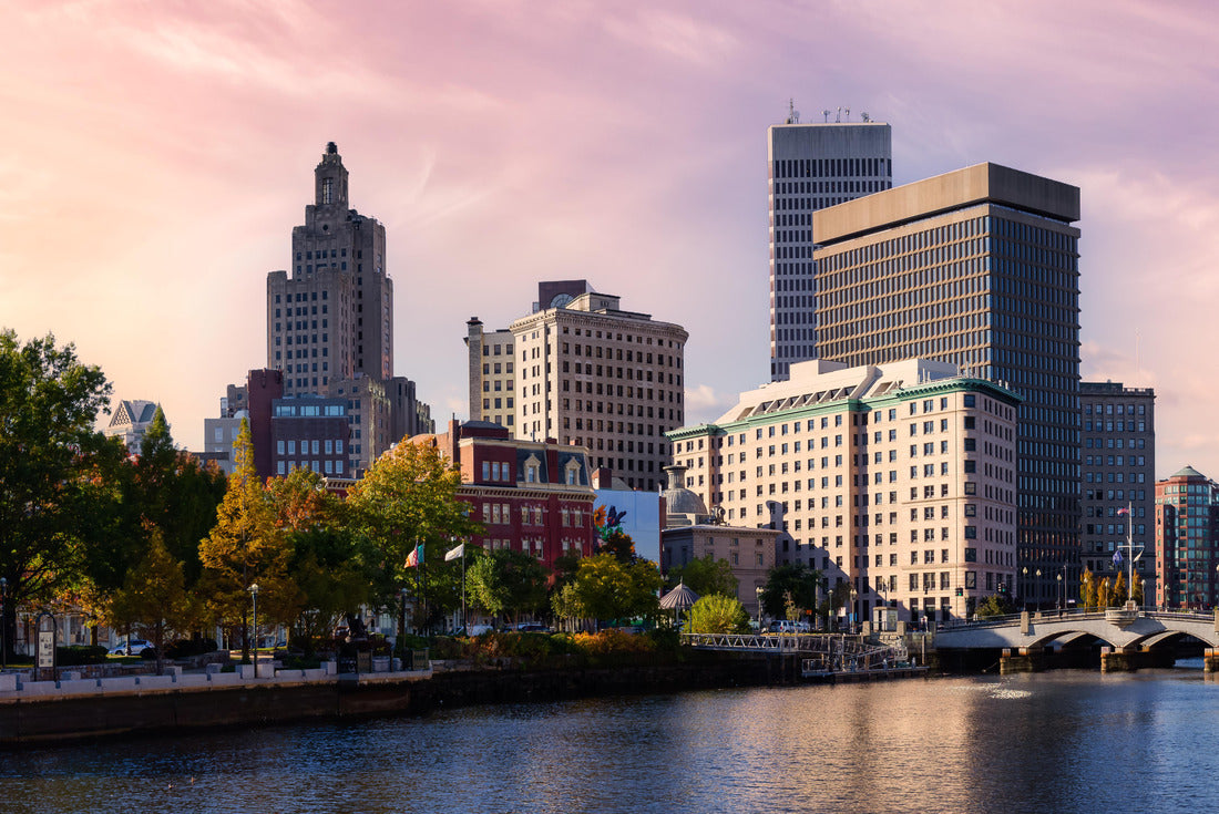 Noah Jigsaw Puzzle Providence, Rhode Island, United States. Panoramic view of a modern downtown city skyline on the Atlantic Ocean East Coast. Colorful Sunset Sky Art Render 2000 pieces