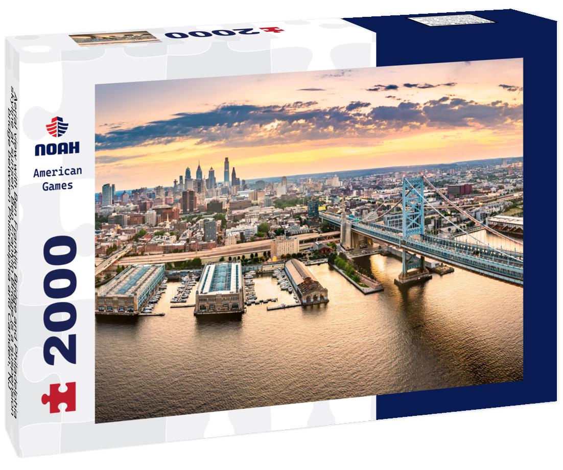 Noah Jigsaw Puzzle Aerial view with Ben Franklin Bridge and Philadelphia skyline at sunset. Ben Franklin Bridge is a suspension bridge between Philadelphia and Camden, NJ 2000 pieces
