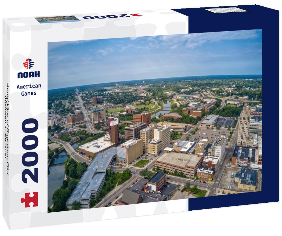 Noah Jigsaw Puzzle Aerial View of Downtown Flint, Michigan in Summer 2000 pieces