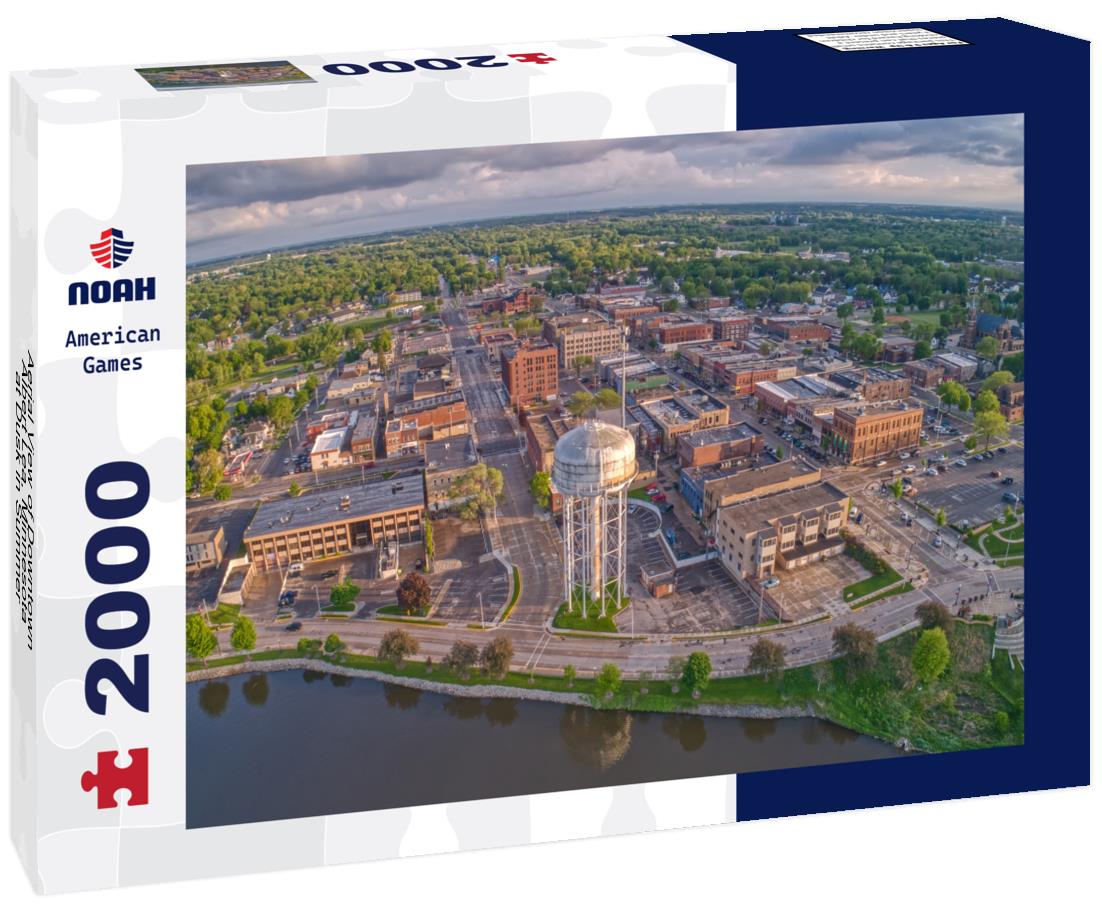 Noah Jigsaw Puzzle Aerial View of Downtown Albert Lea, Minnesota at Dusk in Summer 2000 pieces