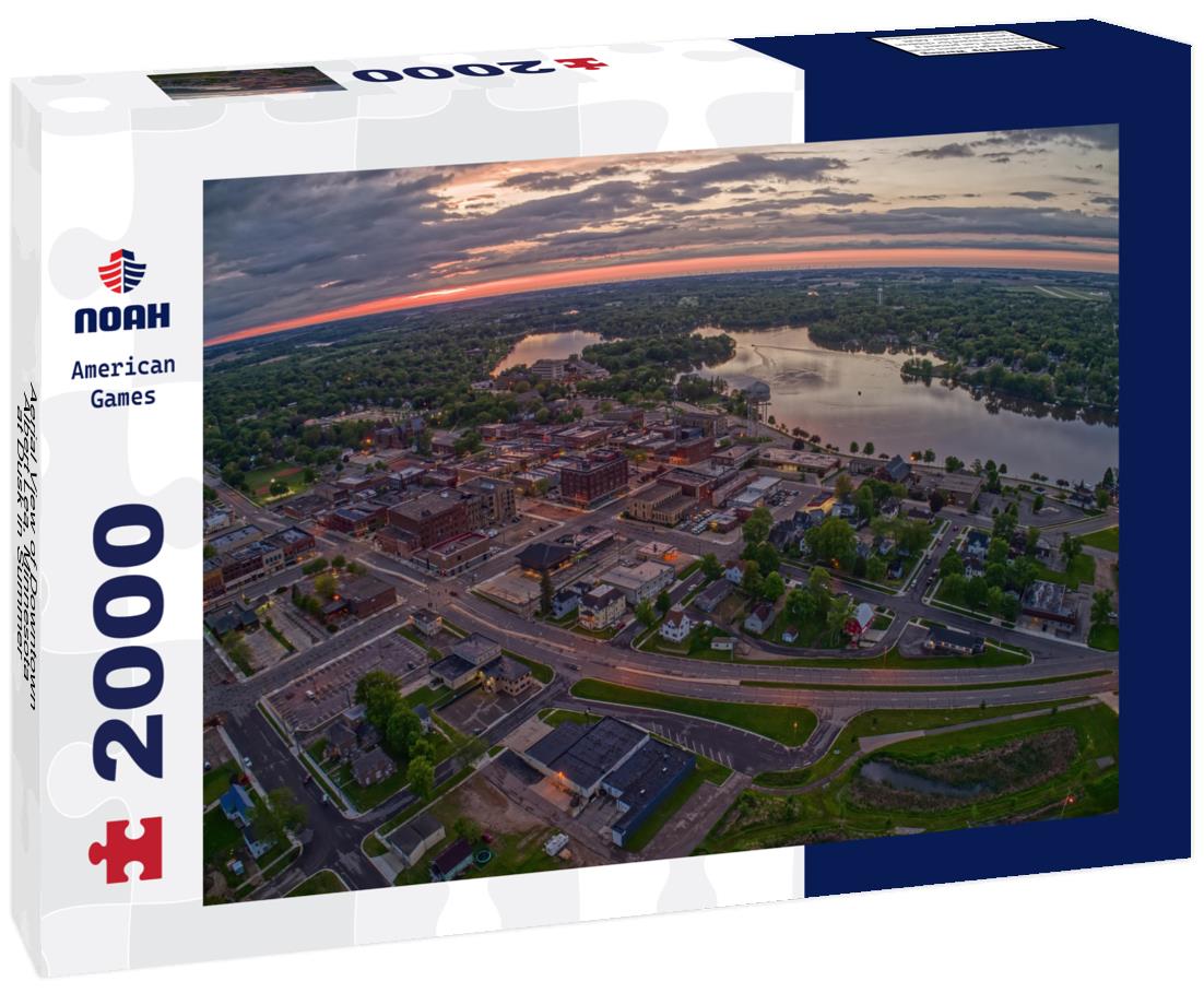 Noah Jigsaw Puzzle Aerial View of Downtown Albert Lea, Minnesota at Dusk in Summer 2000 pieces