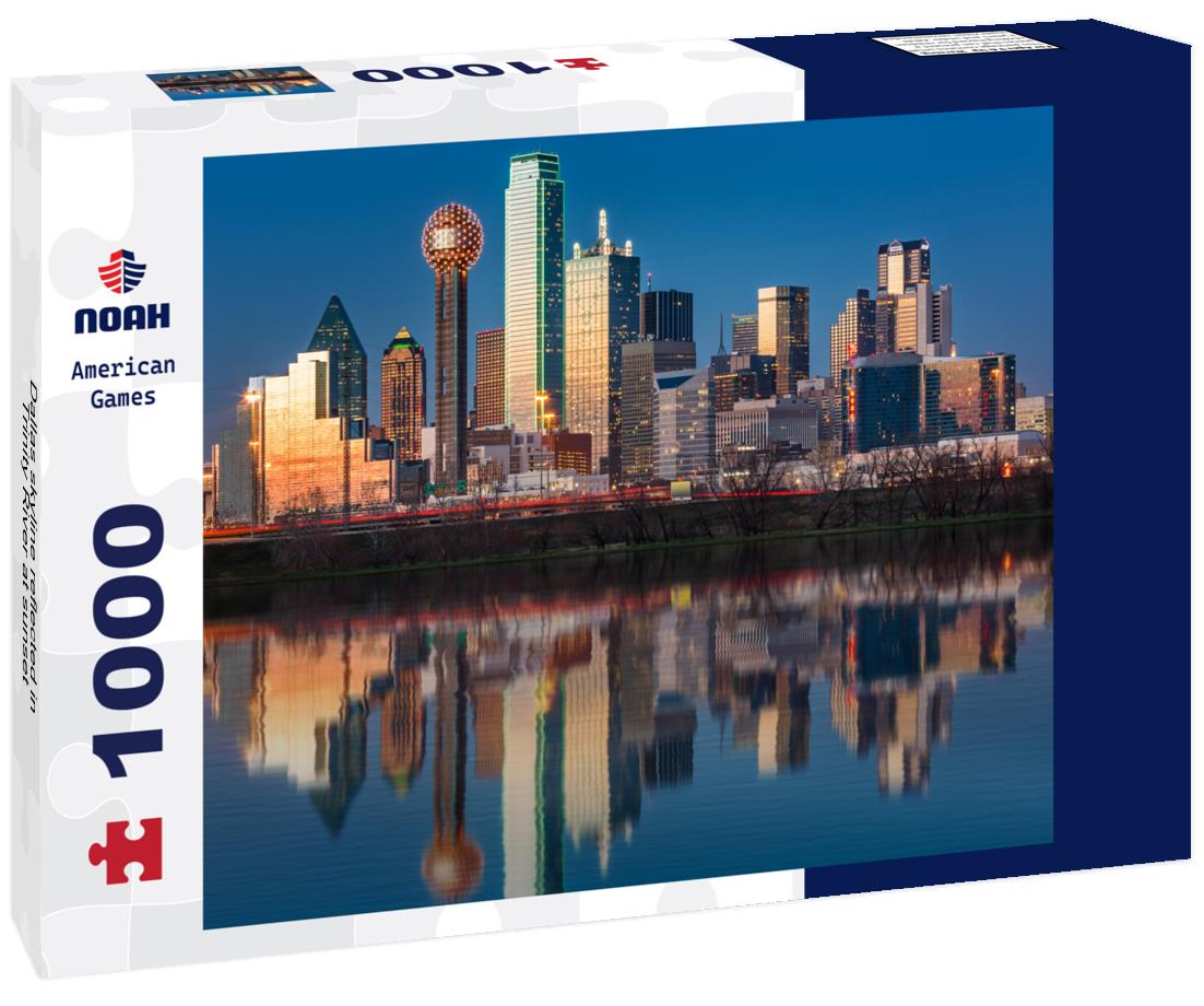 Noah Jigsaw Puzzle Dallas skyline reflected in Trinity River at sunset 1000 pieces