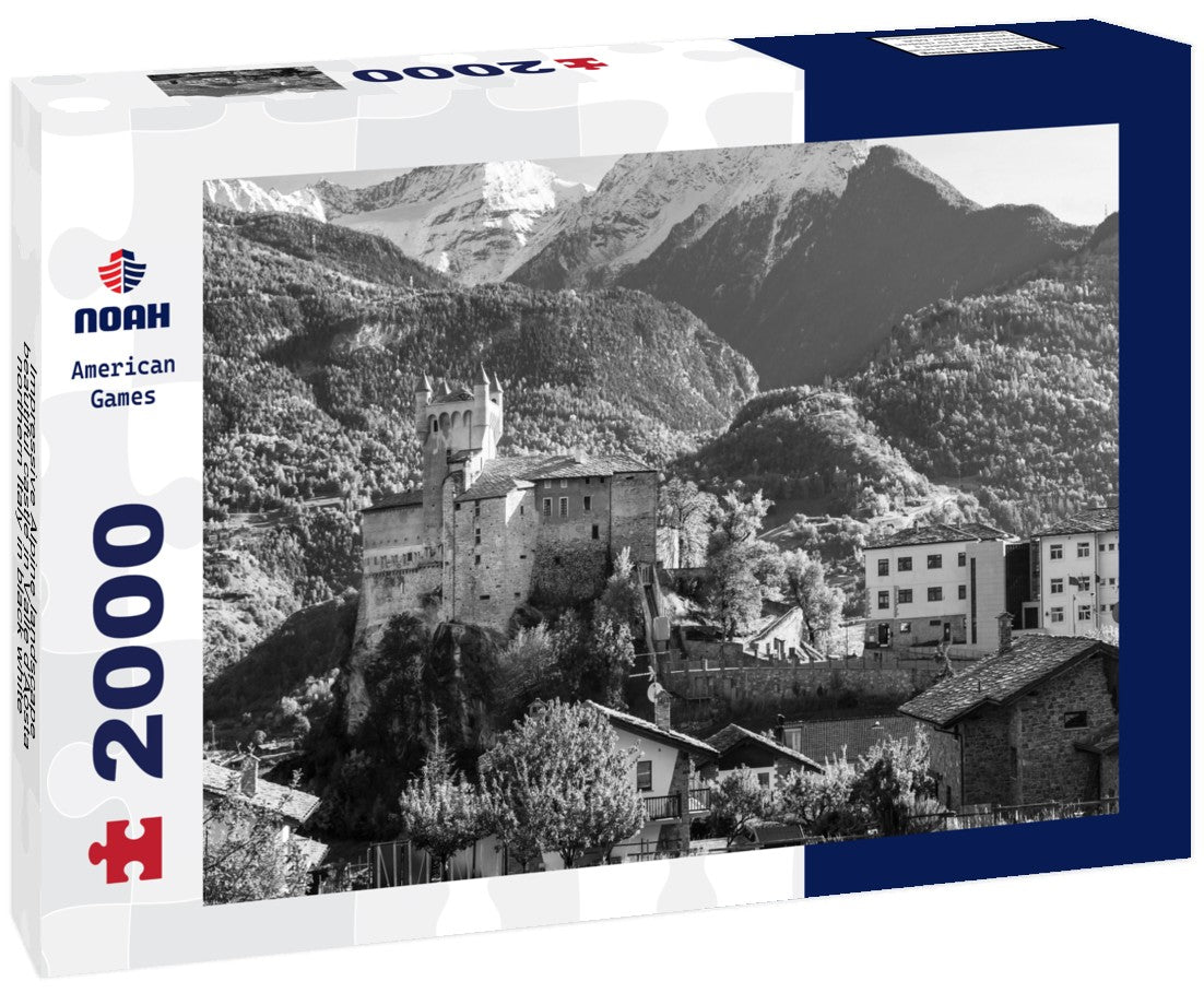 Impressive Alpine landscape, beautiful castle in Valle d'Aosta, northern Italy 2000pc PuzzleBlack and White
