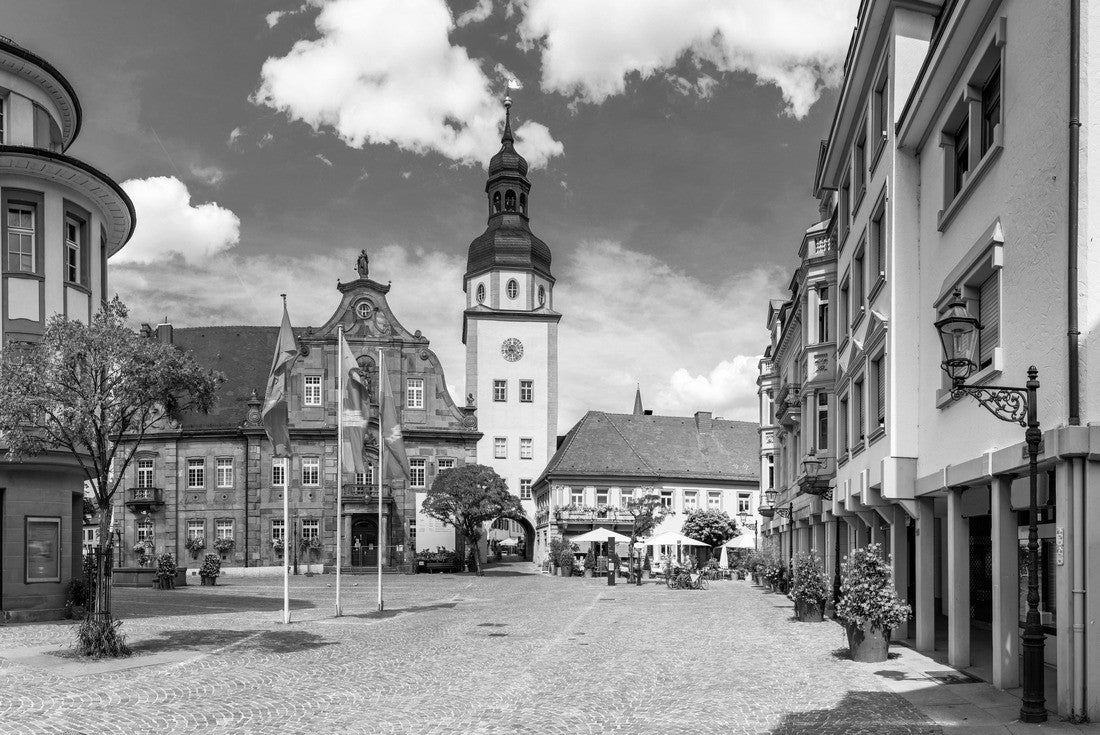 Market square with town hall and town hall tower, Ettlingen, Germany, Black Forest, Baden-Wuerttemberg 2000pc PuzzleBlack and White