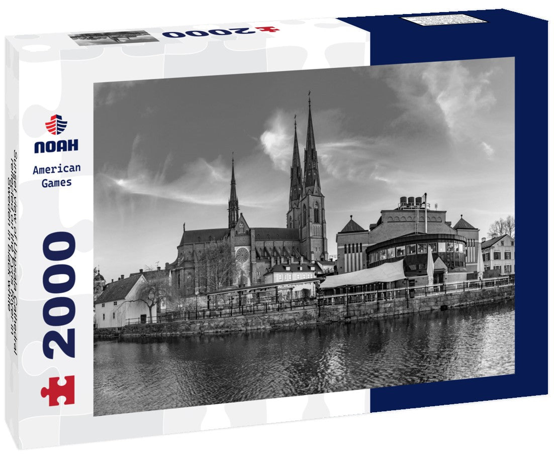 Sunset view of Uppsala Cathedral reflected on the Fyris River in Sweden 2000pc PuzzleBlack and White