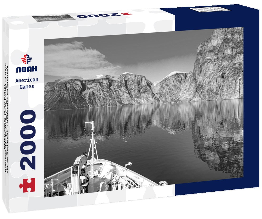 Mountains reflection,Expedition cruise ship in Sam Ford Fjord, Arctic Canada, Nunavut 2000pc PuzzleBlack and White