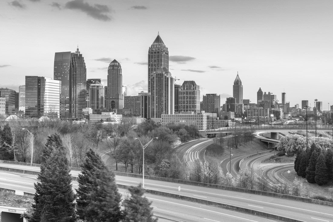 Atlanta, Georgia, USA Downtown skyline over freeways at dusk 2000pc PuzzleBlack and White