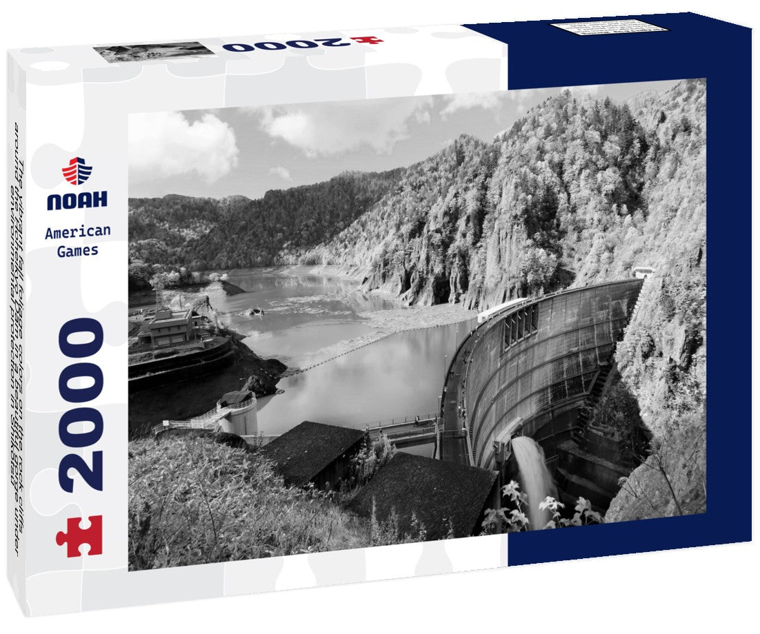The vibrant fall foliage colors on the rock cliffs around the Hoheikyo Dam in a beautiful gorge under environmental protection in Shikotsu-Toya National Park in Sapporo, Hokkaido, Japan 2000pc PuzzleBlack and White