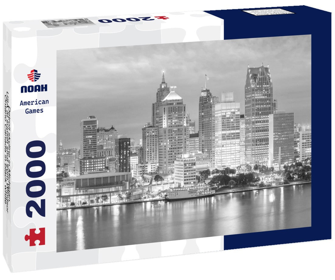 Detroit skyline in Michigan, USA at sunset shot from Windsor, Ontario Canada 2000pc PuzzleBlack and White