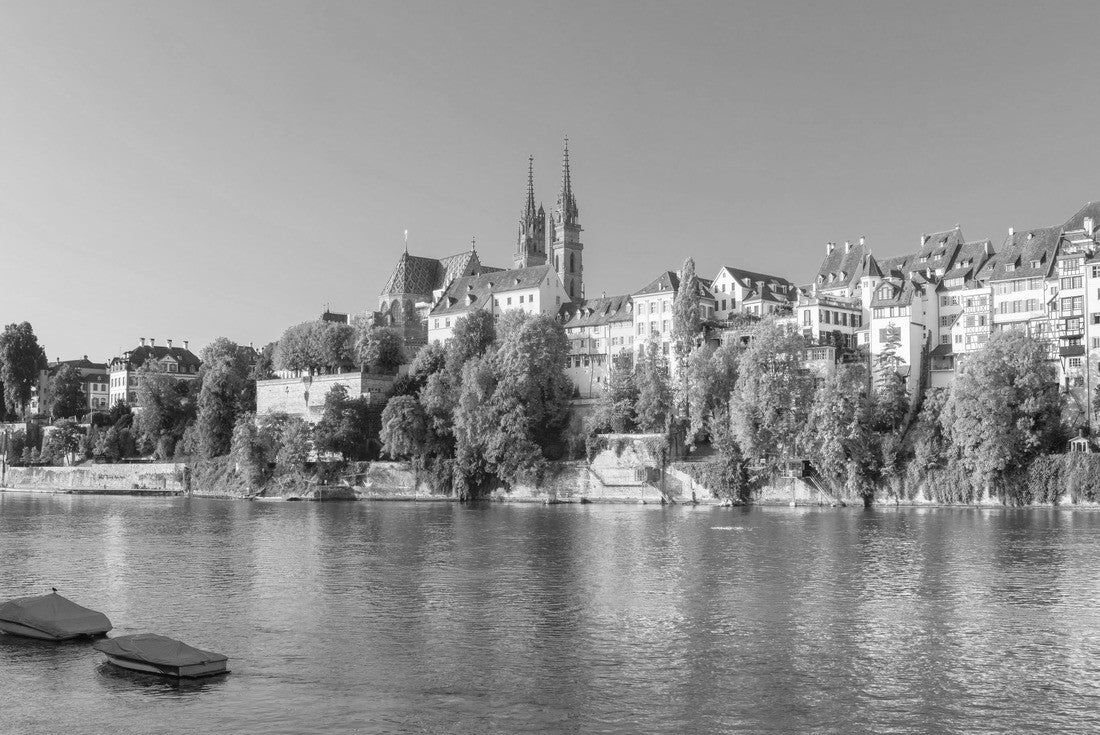 Sunset over Old Town of Basel and red stone Munster cathedral and Rhine river, Switzerland 2000pc PuzzleBlack and White