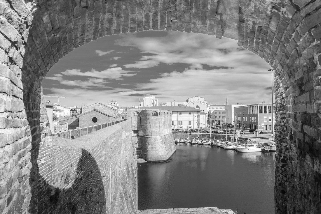 Noah Jigsaw Puzzle View of the landmark Fortezza Vecchia, an old fortress with a tower located in Livorno, a port city on the Ligurian Sea in Tuscany, Italy in black white 2000 pieces